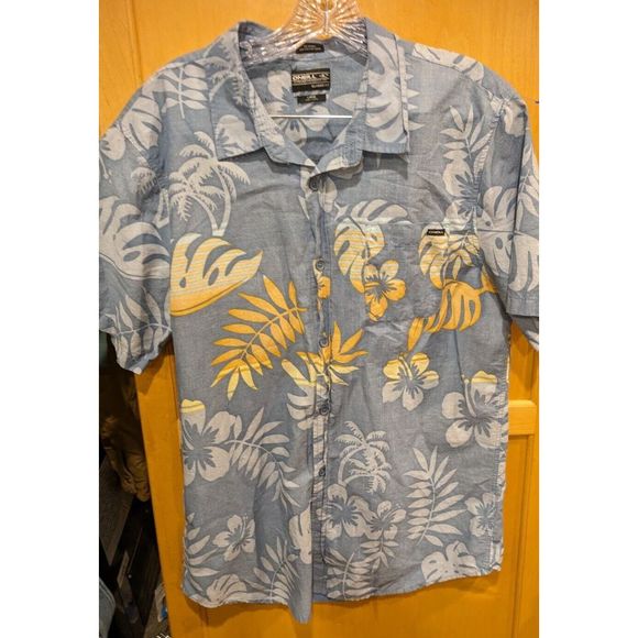 O’Neil Short Sleeve Button-up Hawaiian Light Grey Shirt‎ Size Large Nice Gray - Picture 1 of 4